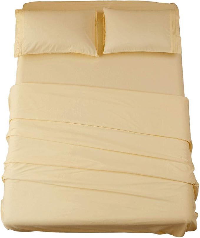 SONORO KATE Bed Sheet Set Super Soft Microfiber 1800 Thread Count Luxury Egyptian Sheets 18-Inch Deep Pocket Wrinkle and Hypoallergenic-3 Piece(Twin Ivory)