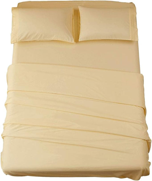 SONORO KATE Bed Sheet Set Super Soft Microfiber 1800 Thread Count Luxury Egyptian Sheets 18-Inch Deep Pocket Wrinkle and Hypoallergenic-4 Piece(King Ivory)