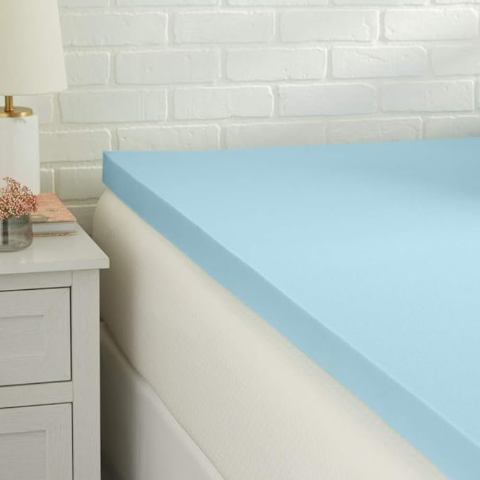 Amazon Basics Full Cooling Gel-Infused Memory Foam Mattress Topper, CertiPUR-US Certified, 2 Inches, Blue
