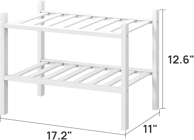 viewcare White Small Shoe Rack for Entryway,2-Tier Bamboo Shoe Organizer for Hallway Closet, Free Standing Shoe Racks for Indoor Outdoor - Image 3