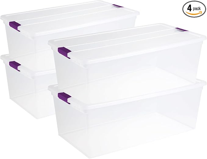 Sterilite 4-Pack 110 Quart ClearView Latch Box, Stackable Organizer Bins with Latching Lids - Clear Plastic Organization Containers for Closet, Bedroom, Shelving Units and Everyday Home Storage by Sterilite