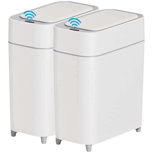 2-Pack - Bathroom Trash Can Automatic Touchless - 2 Gallon Slim Motion Sensor Garbage Can - Waste Basket for Bedroom, Laundry room, Small Spaces - Narrow Automatic Trash Bin - White with Grey Edge by Yatmung