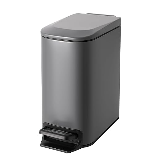 Cesun Small Bathroom Trash Can with Lid Soft Close, Step Pedal, 6 Liter / 1.6 Gallon Stainless Steel Garbage Can with Removable Inner Bucket, Anti-Fingerprint Finish (Gray) by Cesun