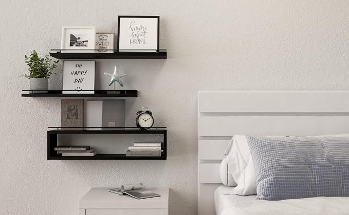 WOPITUES Floating Shelves for Wall 24 inch with Cube Shelf, Wall Shelves with Metal Rail for Decor, Bathroom Organizers and Storage, Over Toilet Shelves for Bathroom, Toilet Paper-Black - Image 5