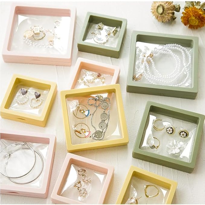 12PCS 3D Floating Frame Display Stand, Jewelry Box, Gift Box, Ornament Organizer, Small Travel Jewelry Box, PE Film Anti-Oxidation, Suspended Display Box Stackable (4.33*4.33, Type 2) - Image 4