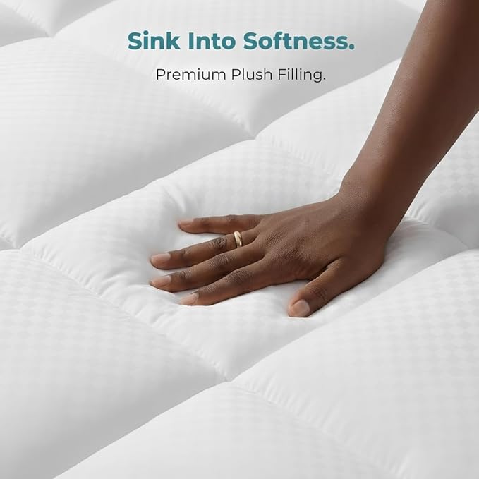 Full XL Size Quilted Fitted Mattress Pad with Deep Pocket 8-21" - Cooling Breathable Pillow Top Mattress Topper & Protector, Machine Washable, White, 54x80 Inches