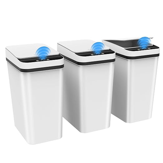 3 Pack Automatic Small Bathroom Trash Can with Lid - 2.5 Gallon Touchless Garbage Can, Motion Sensor Smart Trash Bin, Slim Dog Proof Trashcan, Waterproof Wastebasket for Bedroom Office Kitchen (White) by Kssvzz