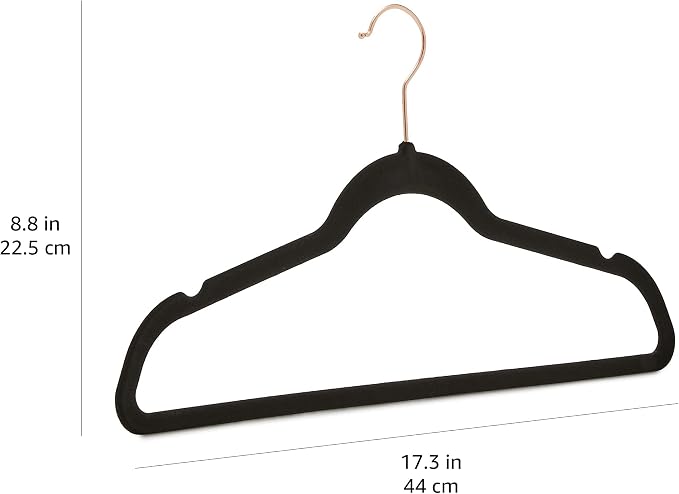 Amazon Basics Slim Velvet Non-Slip Space Saving Suit Clothes Hangers for Closet Organization, Black/Rose Gold, 50-Pack - Image 4