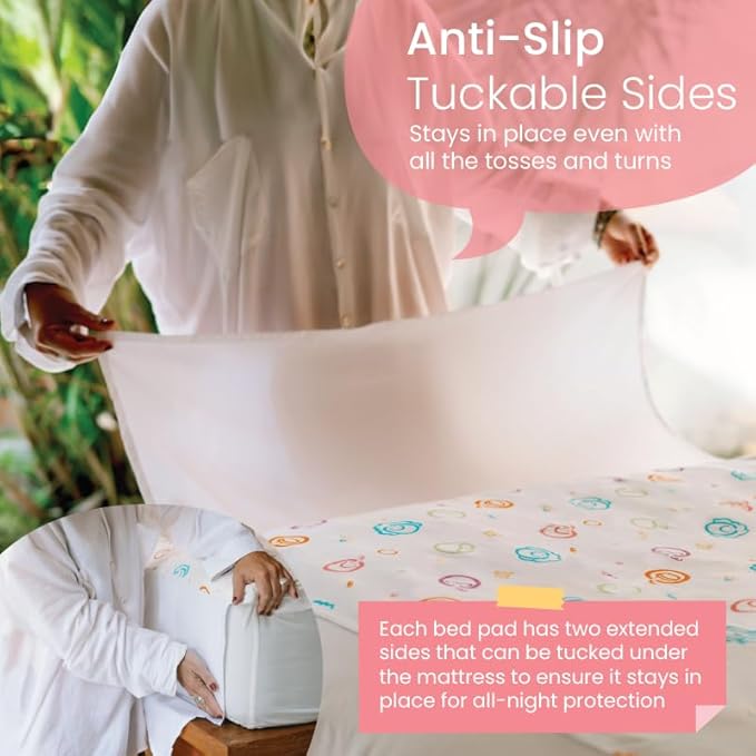 Potty Training Bed Pads for Toddlers Twin-Sized Beds, Tuckable Bed Wetting Pads for Kids, 100% Waterproof Mattress Protector, Non-Slip, Reusable & Washable Underpads (Tgt Design)