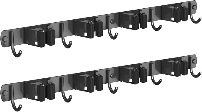 CUXIXA 2 Pack Mop and Broom Holder Wall Mount, Non-slip Broom Hanger Wall Mount, Heavy Duty Mop Broom Organizer for Kitchen Garden Garage Laundry Room Wall Decor Organization and Storage Black 4R5H by CUXIXA
