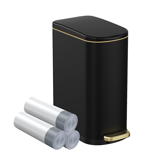 KSSKSS 2.6 Gallon Slim Bathroom Trash Can with Soft Close Lid, 10L Stainless Steel Garbage Can with Removable Liner Bucket, for Narrow Spaces, Bathroom, Bedroom (Matt Black) by ksskss