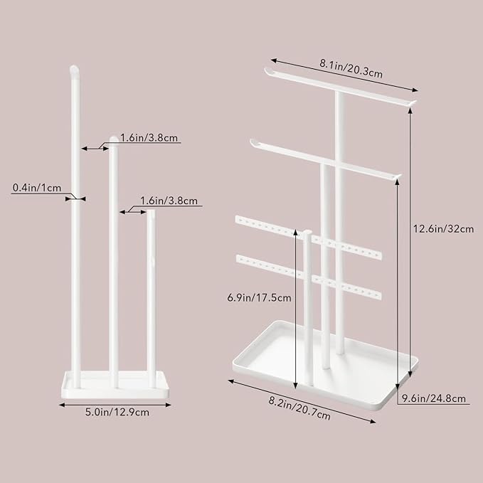 pickpiff White Jewelry Stand Holder Organizer: 12.5" Sturdy Hanger for 80 Pcs Jewelry, Jewlery Tower for Display Necklace, Earring, Bracelet, Watch - Image 4