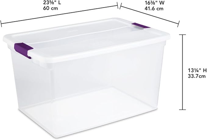 Sterilite 66 Qt ClearView Latch Storage Box, Stackable Bin with Latching Lid, Organize Clothes, Blankets, Items in Closet, Clear Base and Lid, 24-Pack - Image 3