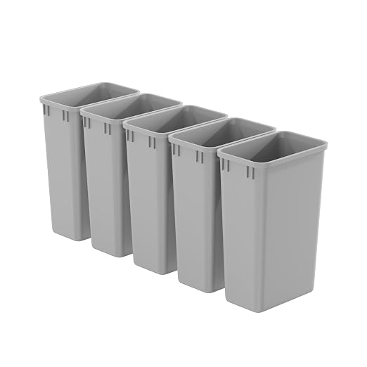 Dowell 5 Pack 50Qt Wastebasket Trash Container, 13Gal, Plastic, Stackable, for Kitchen/Bathroom/Office, Fits Under Sink/Desk - Grey (5, 50 QT) by DowellKitchenBath