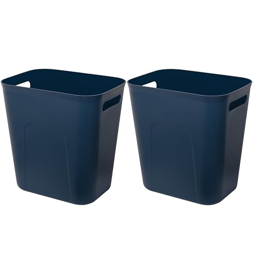 UUJOLY Plastic Small Trash Can Wastebasket, Garbage Container Basket for Bathrooms, Laundry Room, Kitchens, Offices, Kids Rooms, Dorms, 3.5 Gallon, Navy Blue, 2 Pack by UUJOLY