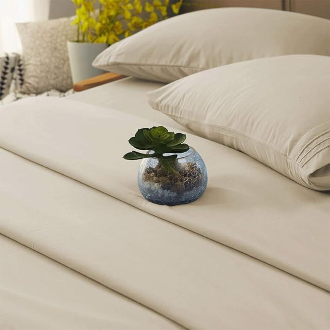 SONORO KATE Bed Sheet Set Super Soft Microfiber 1800 Thread Count Luxury Egyptian Sheets 16-Inch Deep Pocket，Wrinkle and Hypoallergenic-3 Piece (Beige, Twin)