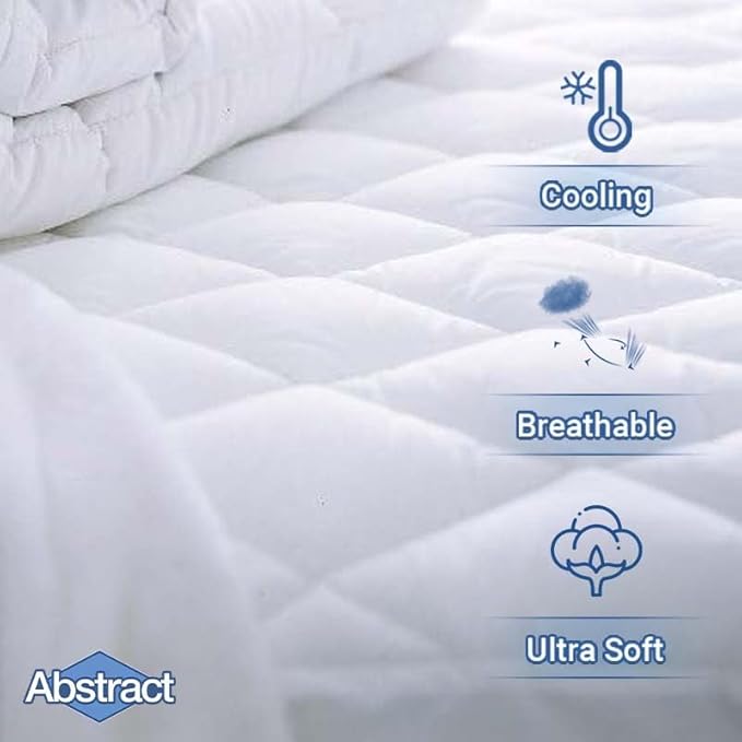 Abstract Quilted Fitted Mattress Cover - Breathable Soft Cotton Cooling Mattress Protector - Pillow Topper Bed Protector - 54"x75" Full, White