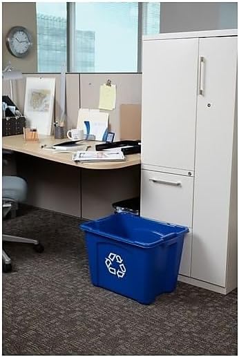 Rubbermaid Commercial Products Stackable Recycling Bin, 14 Gallon, Blue Storage Container, for Garage/Kitchen use for Boxes/Paper Recycle (Pack of 6) - Image 5