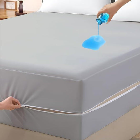 Mattress Protector Bunk Size 33" x 75" 100% Waterproof Zippered Cover, 6 Inch Deep, Six-Sided Encasement, Perfect for Campers, Motorhomes & Travel Trailers (Light Grey)