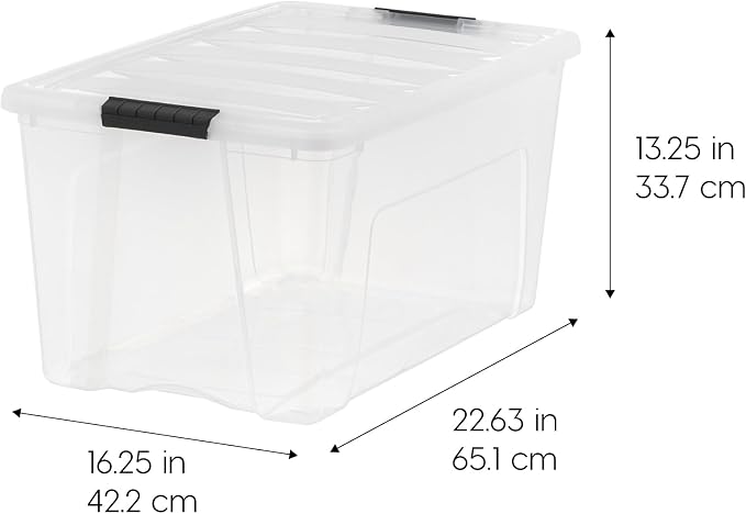 IRIS USA 72 Qt Stackable Plastic Storage Bins with Lids, 6 Pack - BPA-Free, Made in USA - See-Through Organizing Solution, Latches, Durable Nestable Containers, Secure Pull Handle - Clear - Image 2