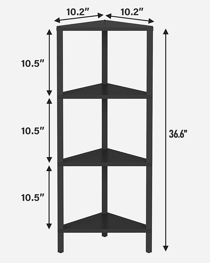 TUTOTAK Corner Shelf, 4-Tier Corner Bookshelf for Small Space, Narrow Display Corner Shelf Stand with Storage Rack, for Living Room, Bedroom, Black BS05BK004 - Image 2