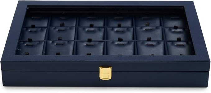 Oirlv Premium Blue Leather Jewelry Tray with 24 Grid Removable Jewelry Cards Jewelry Organizer Box with Transparent Acrylic Lid Necklace Pendant Display Case - Image 6