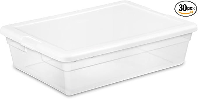 Sterilite 30-Pack Storage Box, Stackable Clear Plastic Bins with Snap-On Lids, 28 Quart by Sterilite