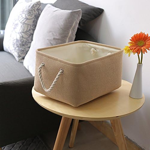 TheWarmHome Decorative Basket Rectangular Small Storage Basket Fabric Storage Bin Organizer Basket with Handles for Clothes Storage (Beige, 11.8L×7.9W×5.2H inch) - Image 6