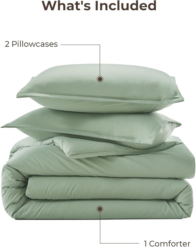 Litanika Oversized King Comforter Set 120x98, 3 Pieces Sage Green Lightweight Solid Bedding Set, All Season Fluffy Bed Set Quilt Blanket (1 Comforter & 2 Pillowcases)