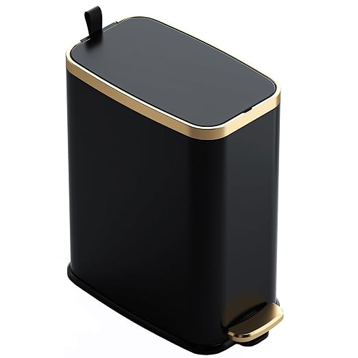 CEROELDA Small Bathroom Trash Can with Lid Soft Close-5L/1.3 Gal Slim Garbage Can-Metal Step Wastebasket-Rectangle Narrow Waste Bin for Office, Bedroom, Toilet, Live Room (Black) by WelcometoCEROELDA