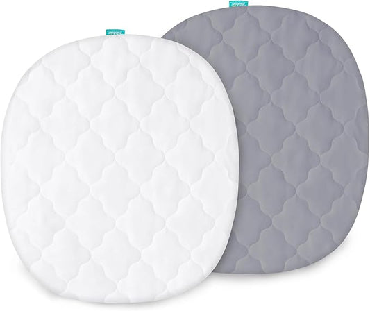 Bassinet Mattress Pad Cover Waterproof, Fits 21”*24“ Graco Pack 'n-Play Dome LX Bassinet Mattress, Ultra Soft Breathable, White and Grey