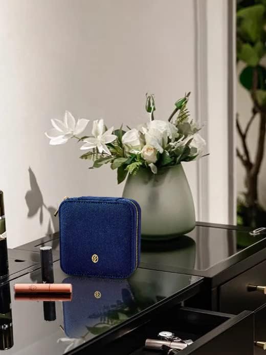 S.Leaf Travel Jewelry Organizer Boxes for Women Small Portable Necklace Earrings Bracelet Rings Travel Case Best Friend Birthday Gifts for Women Trendy (06_Suede_Touch_Navy) - Image 7