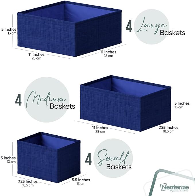 Drawer Organizer Clothes Set of 12 Navy - Dresser Organizer For Nursery, Bedroom, Closet - Perfect Baby Clothes Organizer and Storage & General Nursery Organization or Dresser Drawer Organizers - Image 2