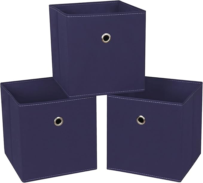 Black Foldable Storage Cubes Bins ,11 Inch Cloth Storage Cube Fabric Storage Box Cubes Organizer Baskets with Handles for Home Organizer Set of 3 (Navy Blue) by NieEnjoy