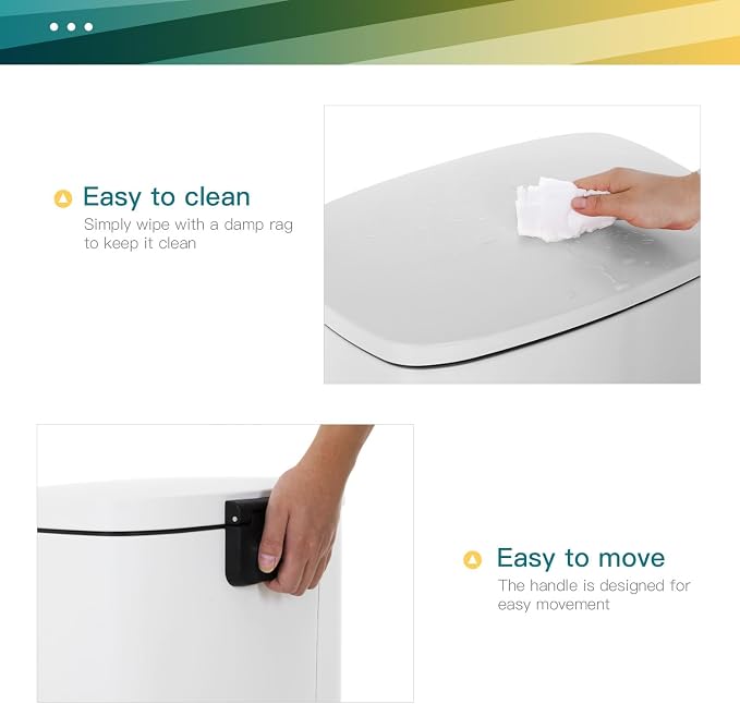 FDW | 13 Gallon Trash Can with Lid | White | Fingerprint-Proof | Made of Brushed Stainless Steel | Soft-Close Step Pedal | Hands-Free Use | Easy to Clean | for Kitchen, Office, Bathroom - Image 5