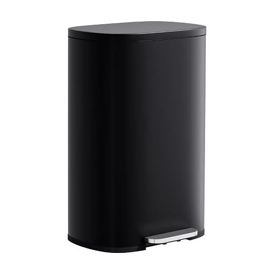 PayLessHere Stainless Steel Trash Can with Lid - Removable Inner Bucket, Foot Pedal Soft Close for Office, Home, Kitchen Garbage Bin (Black, 13 G) by PayLessHere