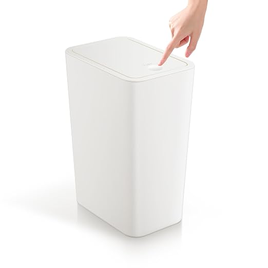 TIPGO Bathroom Trash Can with Lid, 4 Gallon / 15 Liter Small Garbage Can, Press Top Bin, Plastic Wastebasket with Pop-Up Lid for Bedroom, Living Room, Office (White) by TIPGO