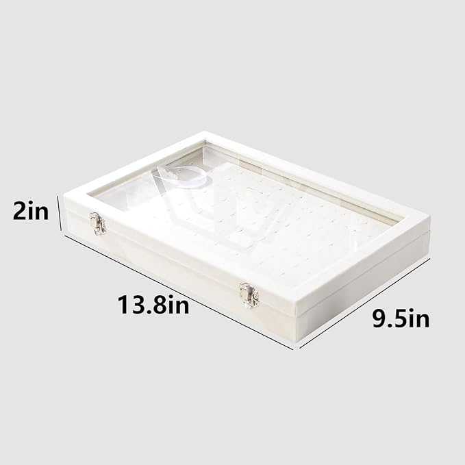 Ring Display Case, Jewelry Organizer Box, Earring Holder for Girls, Velvet Display Tray (Beige, 100 Slots) - Image 6