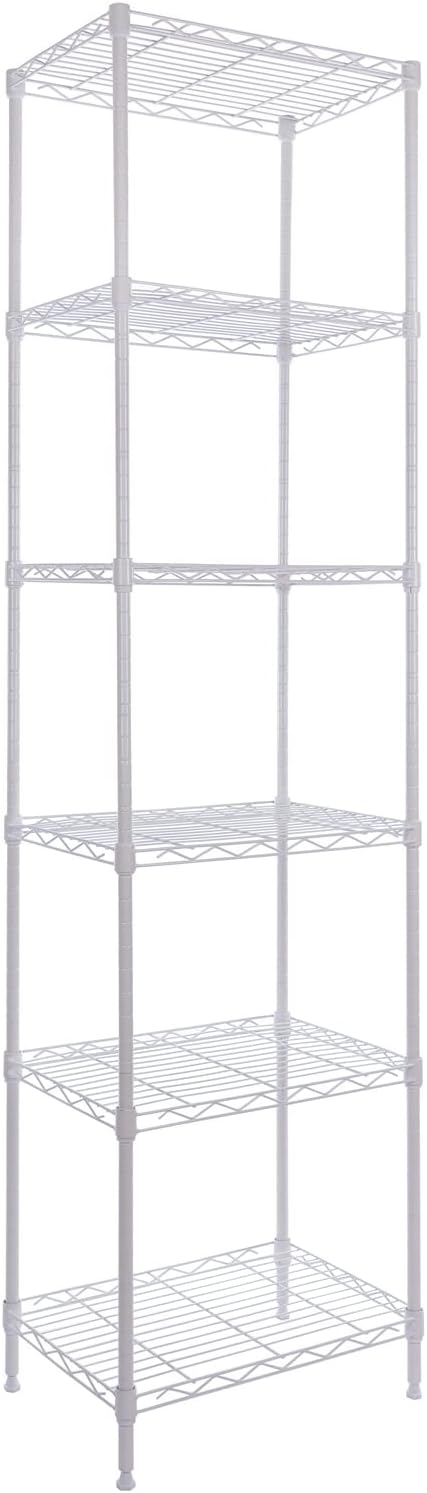 GIOTORENT 6-Tier Storage Shelves Standing Shelving Metal Units, Adjustable Height Wire Shelf Display Rack for Pantry Laundry Bathroom Kitchen 16.6” x 11.8” x 63”, White by GIOTORENT