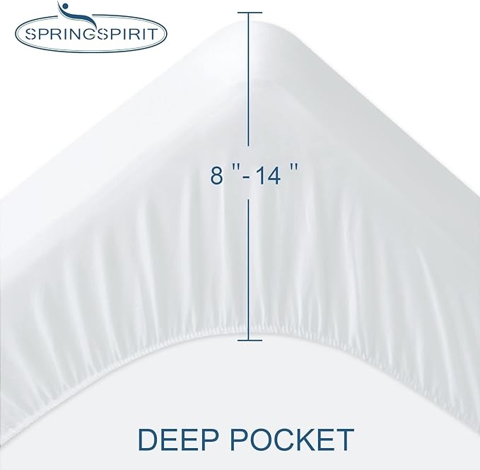 SPRINGSPIRIT Twin Extra Long (XL) Waterproof Mattress Protector Premium Fitted Sheet up to 14'' for College Dorm Room, Breathable Mattress Topper Pad Cover, Noiseless Mattress Protector Twin XL