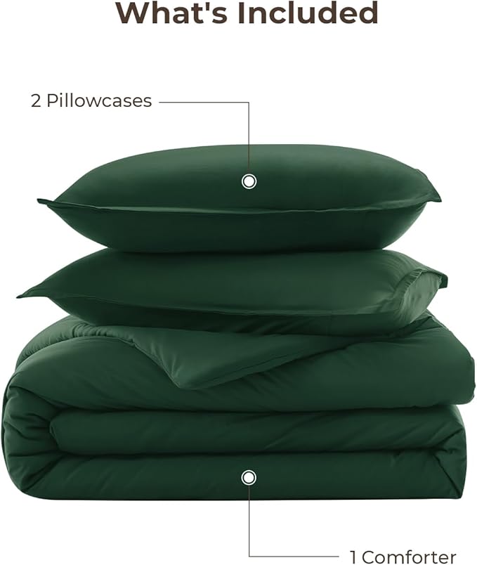 Litanika Dark Emerald Green Twin/Twin XL Comforter Set, 2 Pieces Solid Forest Bedding Set, All Season Fluffy Bed Set (66x90In Comforter & 1 Pillowcase)