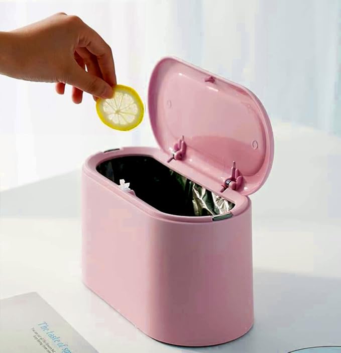 LTWQLing Mini Trash Can with Lid - Removable Small Garbage Can, Tiny Plastic Trash Bin, Pop Up Countertop Wastebasket, Counter Garbage Lint Bin for Bathroom,Office,Kitchen,Desk,Coffee Table(Pink) by LTWQLing