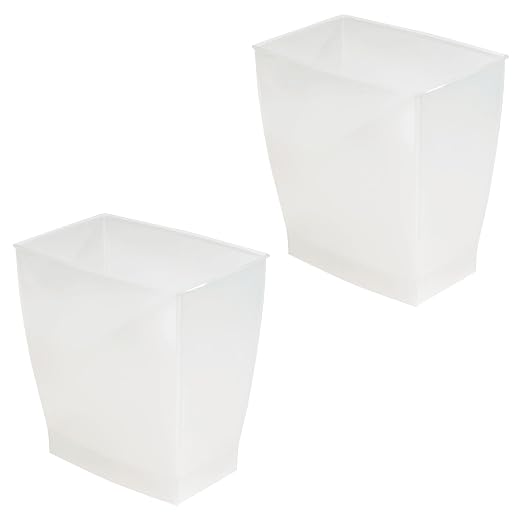 iDesign Small Plastic Bathroom Trash Can, Slim Rectangle Garbage Bin for Bedroom, Office, Dorm, 2-Pack, Frost by iDesign