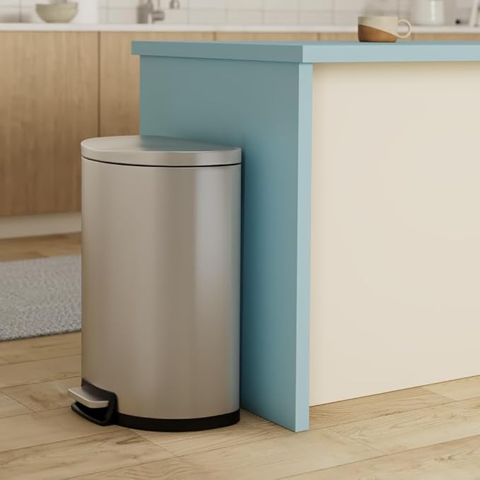 QUALIAZERO 50L/13Gal Heavy Duty Hands-Free Stainless Steel Commercial/Kitchen Step Trash Can, Fingerprint-Resistant Soft Close Lid Trashcan, 13Gal, D Shape - Image 2