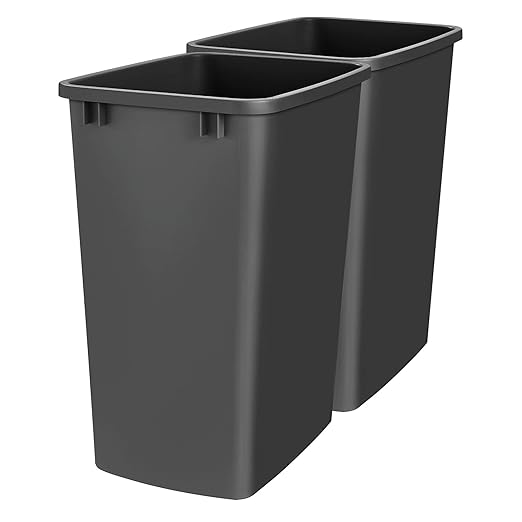 Rev-A-Shelf 2-Pack 35 Quart Polymer Replacement Trash Bin, Recycle Waste Garbage Container for Kitchen Cabinet Pullouts, Black, RV-35-18-2 - Large Plastic Bins for Home and Office by Rev-A-Shelf