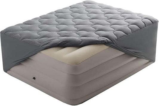 SLEEP ZONE King Air Mattress Pad, Quilted Mattress Topper Cover, Breathable and Noiseless Air Bed Mattress Protector with Deep Pocket Fits Up to 25 Inches (Dark Gray)