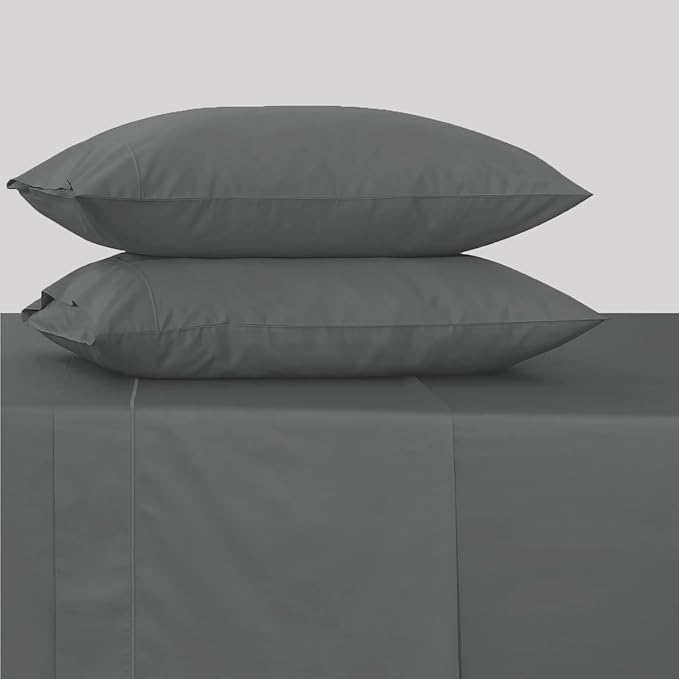 Feather & Stitch 500 TC Twin Size 3pc Damask Bed Sheet Set, 100% Soft Cotton Breathable Bedsheets, 18" Deep Pockets Sateen Weave Solid Bedding Mattress Resort Hotel Luxury Decor - (Charcoal Slate)
