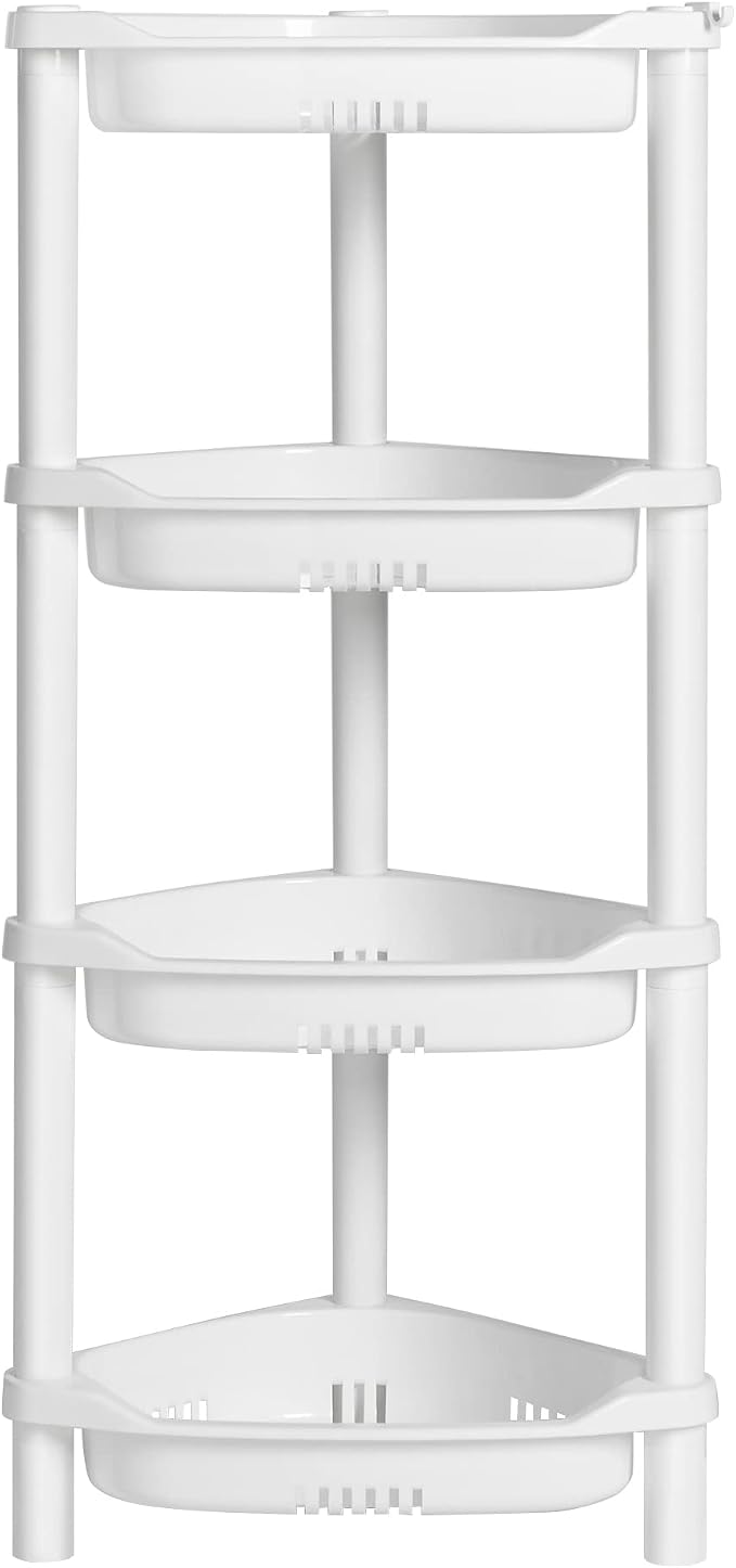 ELYKEN 4 Tier Shower Caddy Organizer Shelf Corner, 14.4 x 11.2 x 31.5 Inches, Rustproof, Plastic Shower Rack Stands for Inside Bathroom, Bathtub, Shower pan, White by ELYKEN