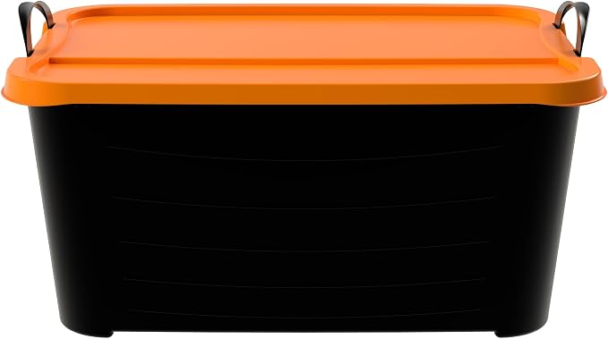 Life Story 6 Pack Heavy Duty Stackable Storage Bin, 55 Quart Home Organizer, Versatile Lightweight Locking Bins with Carrying Handles, Black/Orange - Image 6