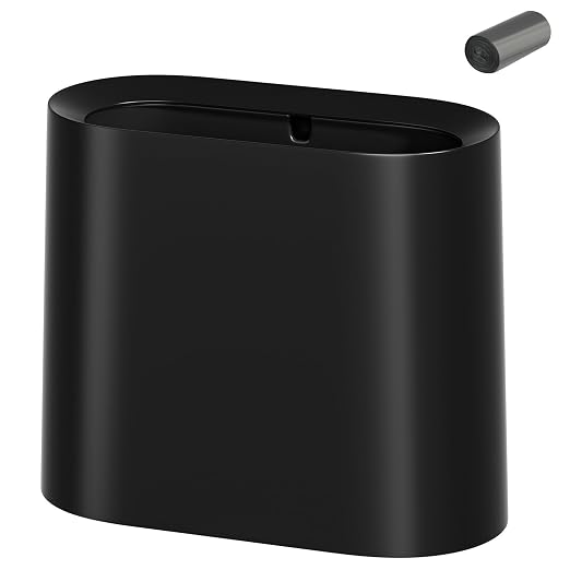 SUBEKYU 2.3 Gal Trash Can for Bathroom,Small Office Garbage Can for Kitchen,Slim Rectangular Waste Bin,Plastic,Black by SUBEKYU